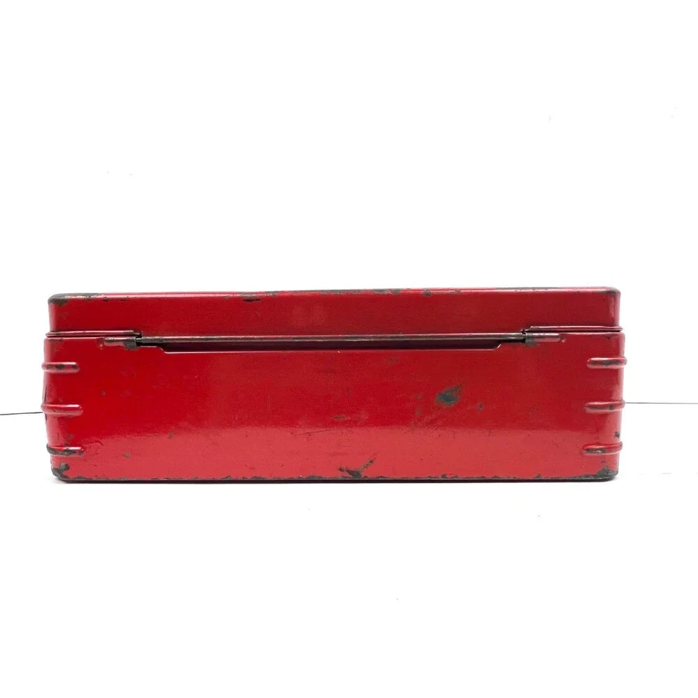 Vtg 1940s Red Metal Tool box Little Pal Handy Kit Art Deco Tool Box Salvage